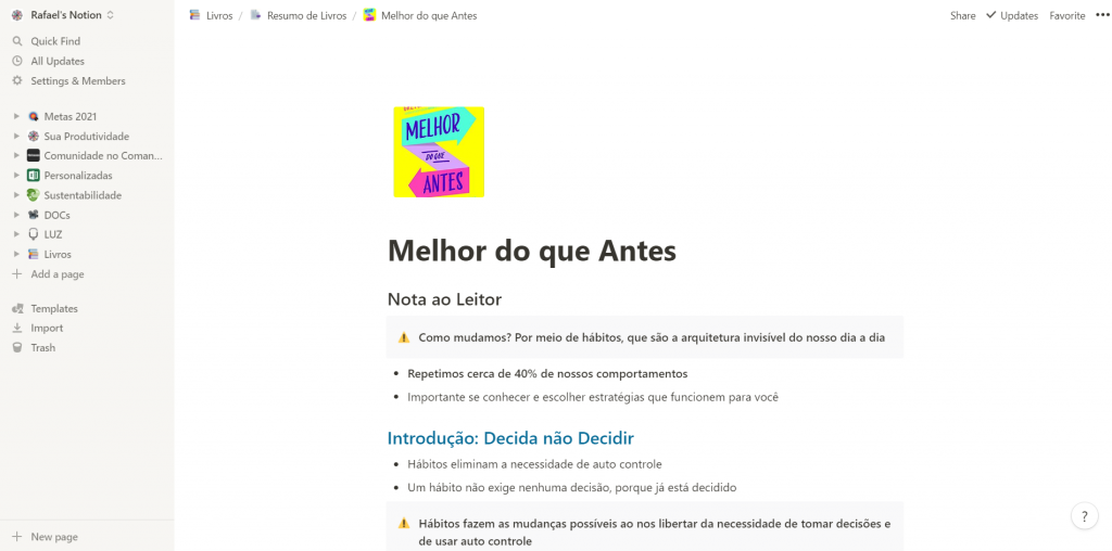 notion app exemplo de uso pessoal