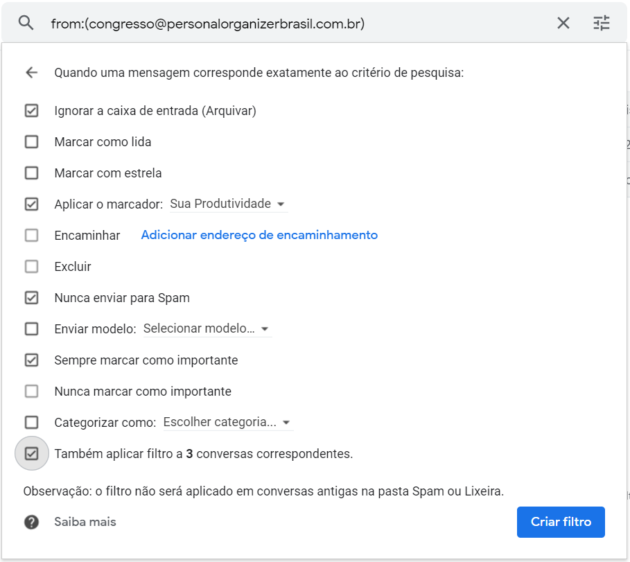 marcadores do gmail como criar um filtro 3