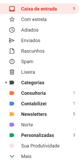 marcadores do gmail visão no menu