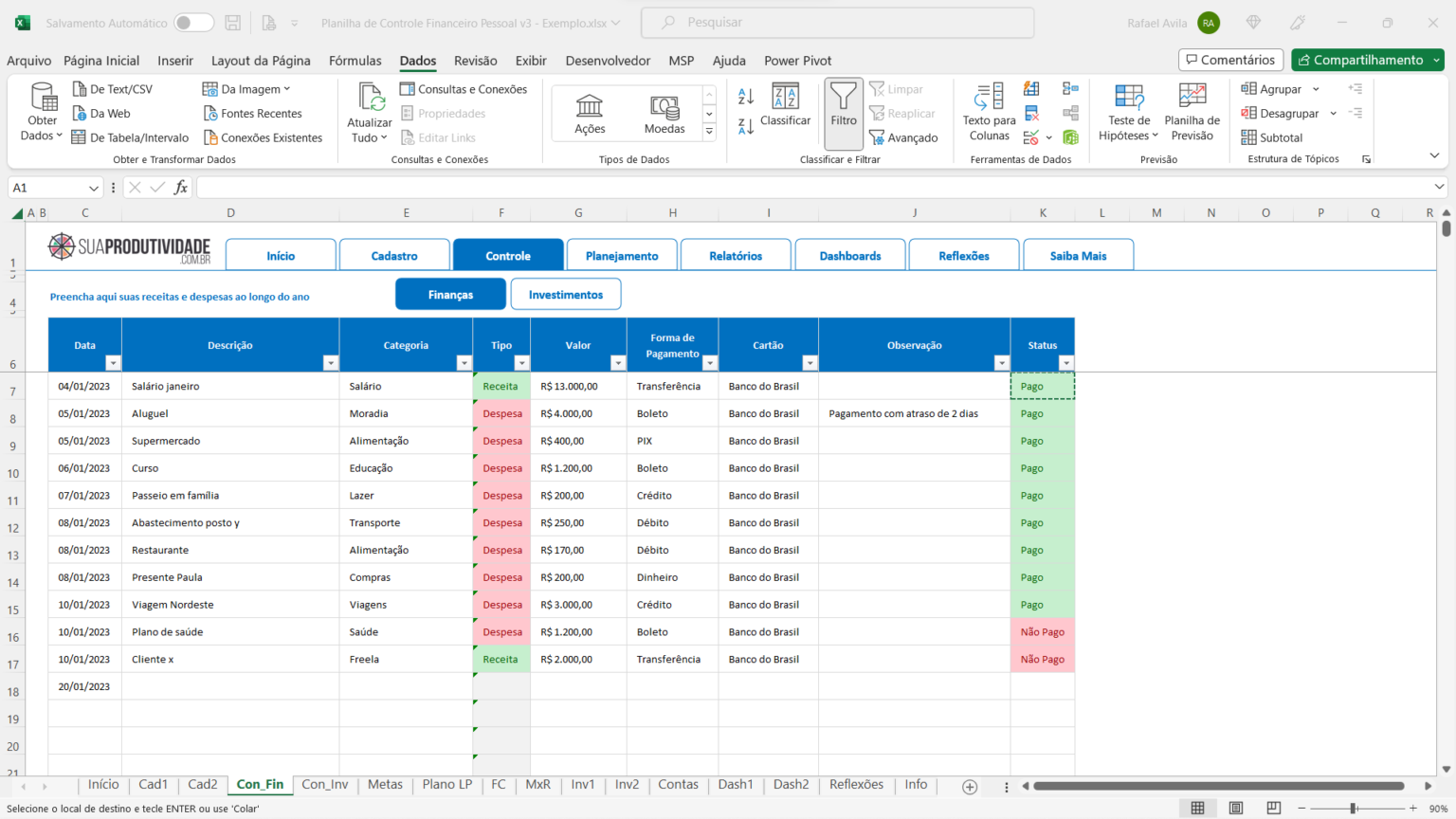Planilha Sincera de Controle Financeiro Pessoal em Excel - Sua ...
