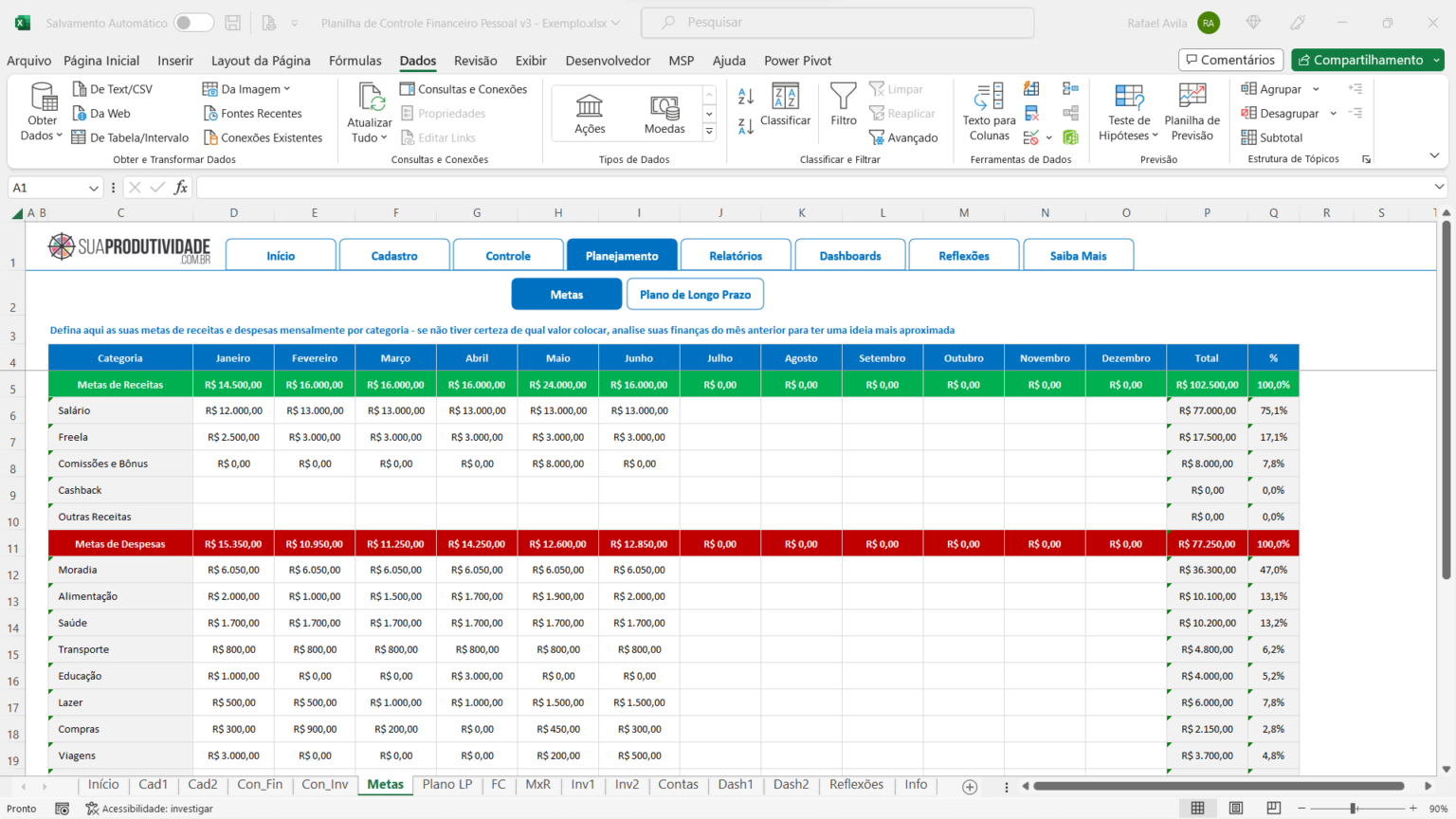 Planilha Sincera de Controle Financeiro Pessoal em Excel - Sua ...